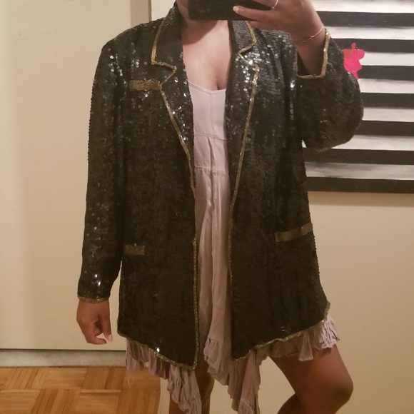 Vintage Jackets & Blazers - Vintage beaded blazer with gold bead trim